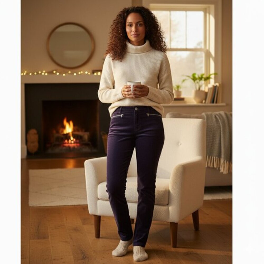 NWOT Chico’s Black Label Women’s Purple Velour Zipper Statement Pants Size S